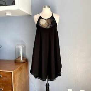 Label Ritu Kumar Black Gold Beaded Swing Mini Dress Flowy Trapeze